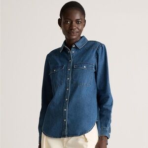 Quince Women's Distressed Denim Western Shirt Cotton size Large